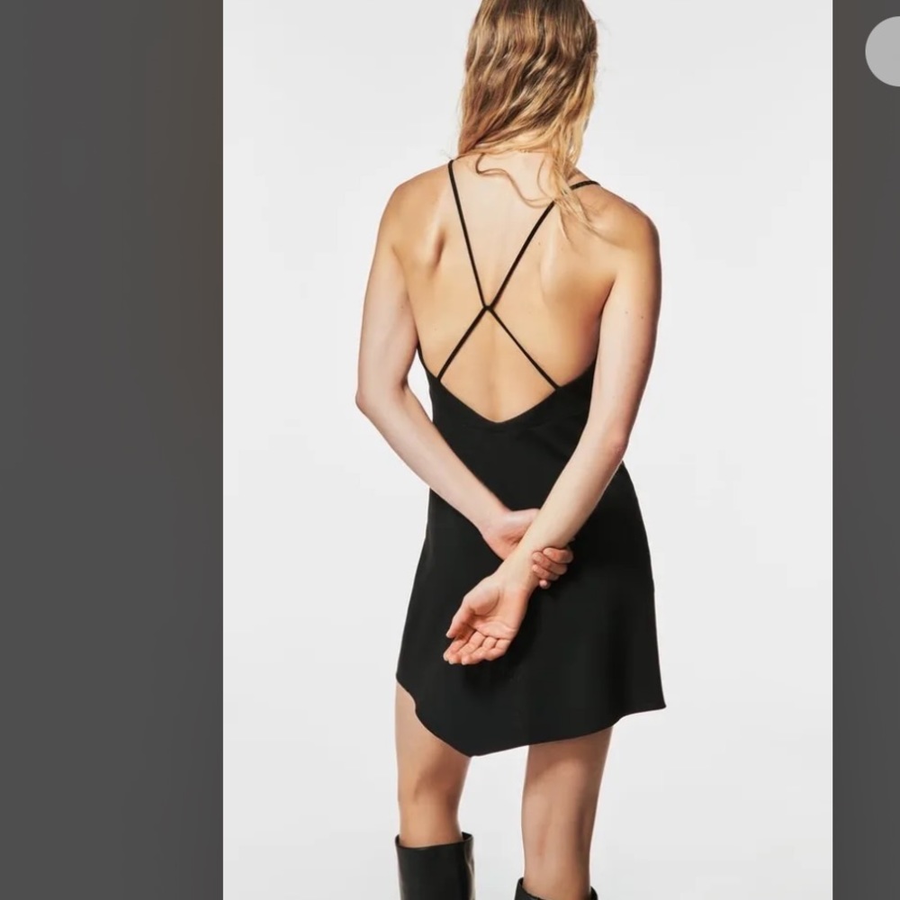 Zara black spaghetti strap‎ low back surplise mini dress Medium NEW